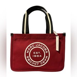 NWT MARC JACOBS CANVAS BURGUNDY TOTE- leather top handle! SUPER CUTE!